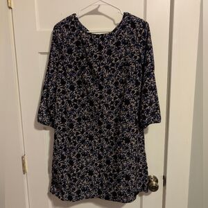 Floral Print Dress - Blue, Black, And Gold